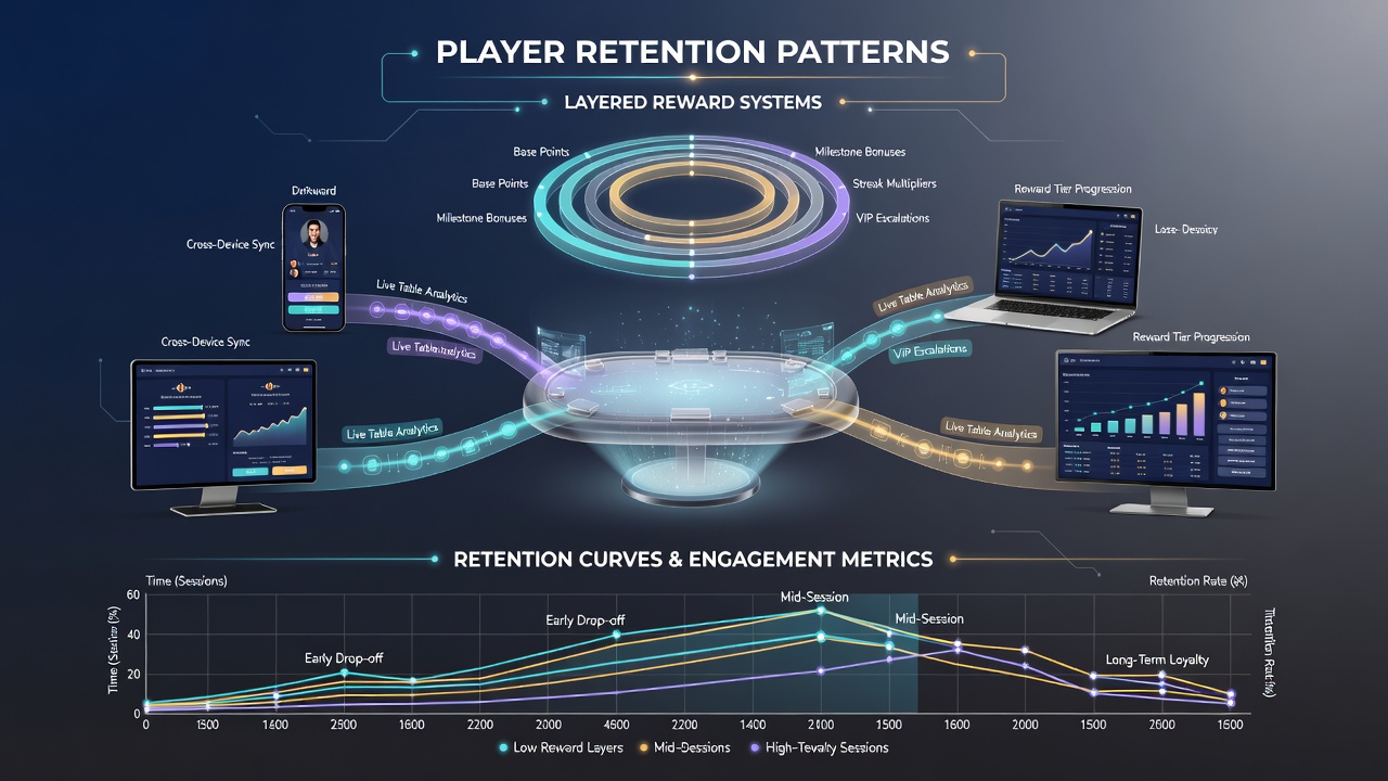 Diagramme zu Spielerbindung und Belohnungsebenen in Live-Tischspielen