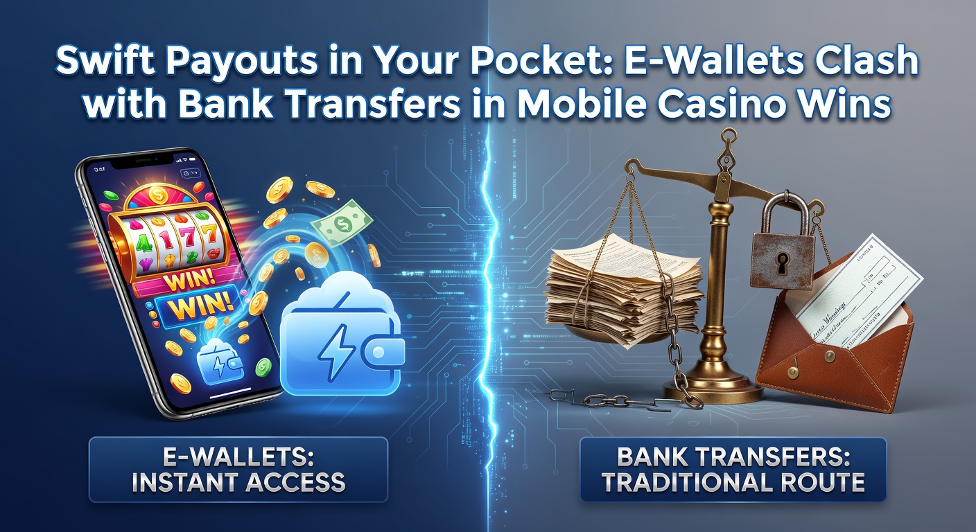 Smartphone mit offener Casino-App und Symbolen für E-Wallets wie PayPal und Skrill neben einer Banküberweisung, die die Geschwindigkeit von Auszahlungen veranschaulicht
